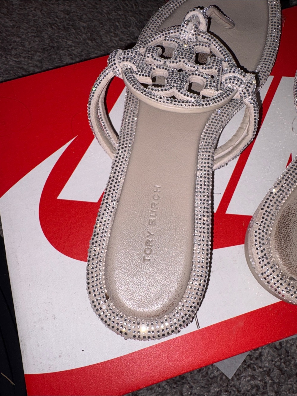 Tory Burch Crystal-Embellished Champagne Miller Slide Sandals 7.5Women - Picture 7 of 9